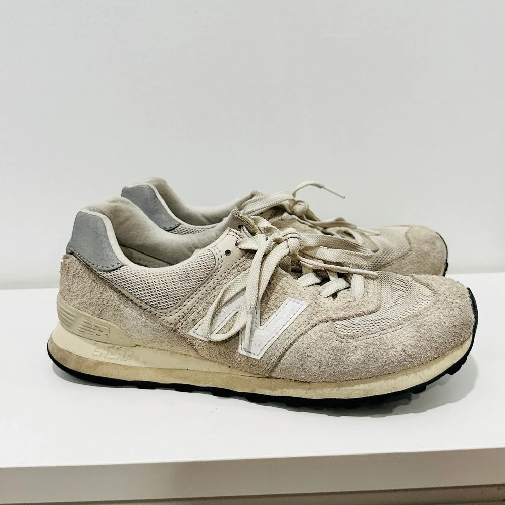 New Balance 574 Mens 8 Beige Hairy Suede Mesh Low Top Sneakers U574RZ2 - Picture 3 of 13
